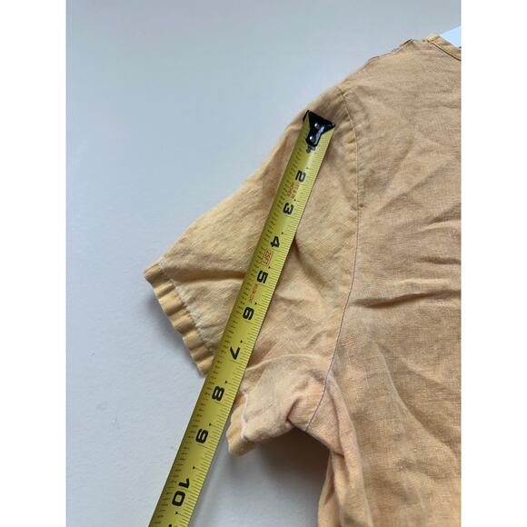 Golden Yellow Sunshine Dopamine 100% Linen Tee Cropped Shirt Vacation Natural - Picture 9 of 10